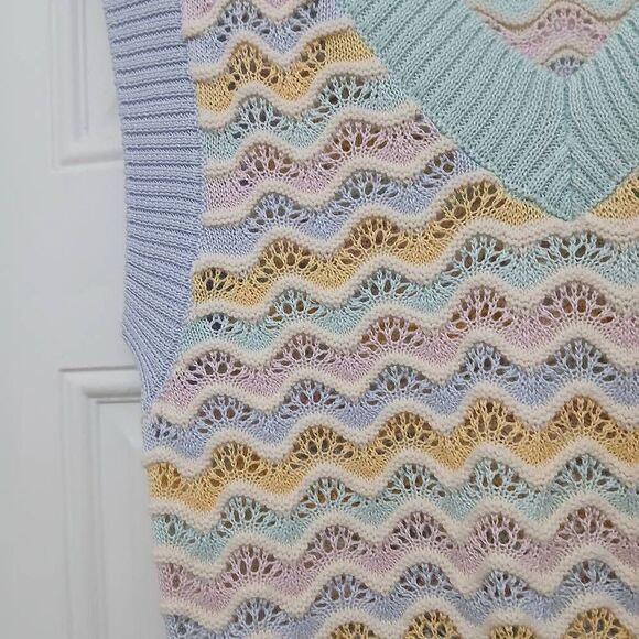 Zara womens large viscose silk vest Sleevless top open knit mesh lavender blue - Picture 6 of 7